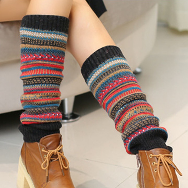Retro Wool Women Pile Socks Winter Warm Leg Warmers Wool Knitting High Knee Socks Boot Cuffs Fashion Women Gift Gaiters