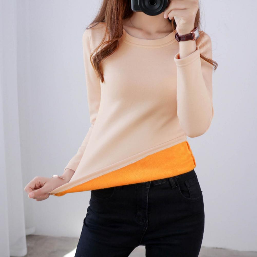 Women Pullover Top Underwear Women Blouse Thickened Coldproof Popular Skinny Fleece Lined Thermal Blouse