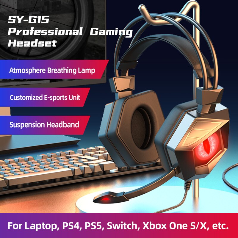 With Microphone Stereo Bass Head-mounted Earphons Wire Control Gaming Headset Rgb Colorful Glow Led Light Computer Headphones