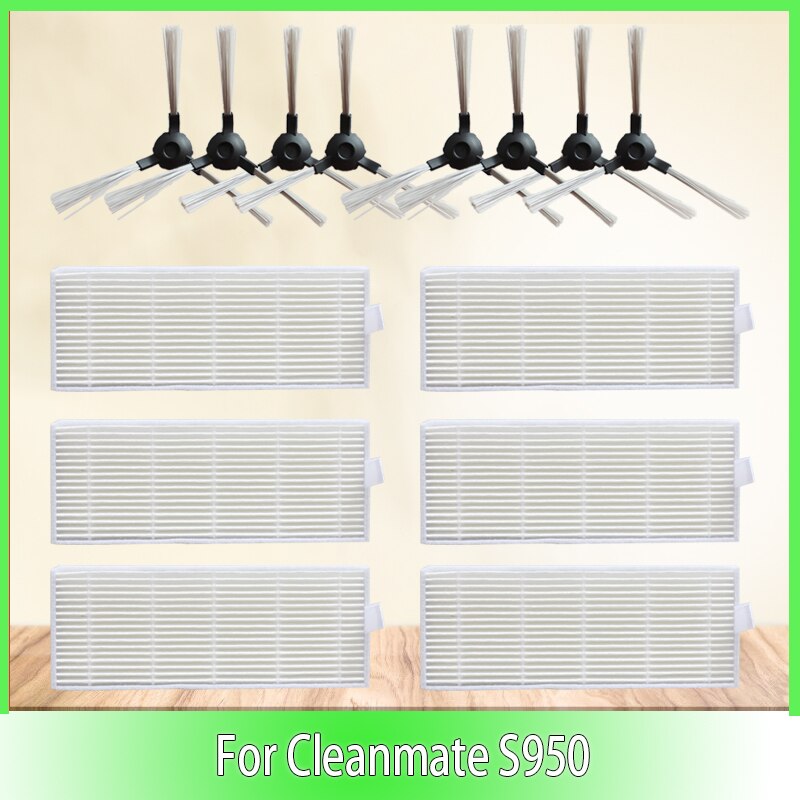 Side Brush Hepa Filter for Cleanmate S950 Robot Vacuum Cleaner Parts Accessories Brushes Filter Replacement Kit