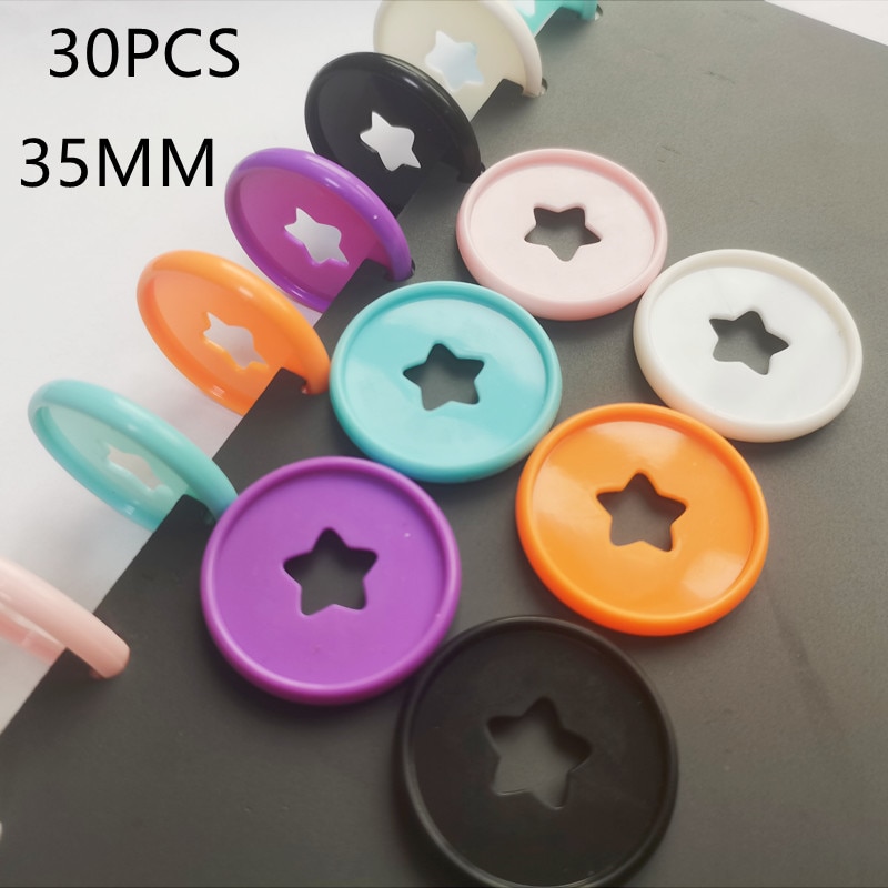 30PCS35MM colored five-pointed star pattern plastic binding ring binding buckle, mushroom hole loose-leaf notepad special CD.