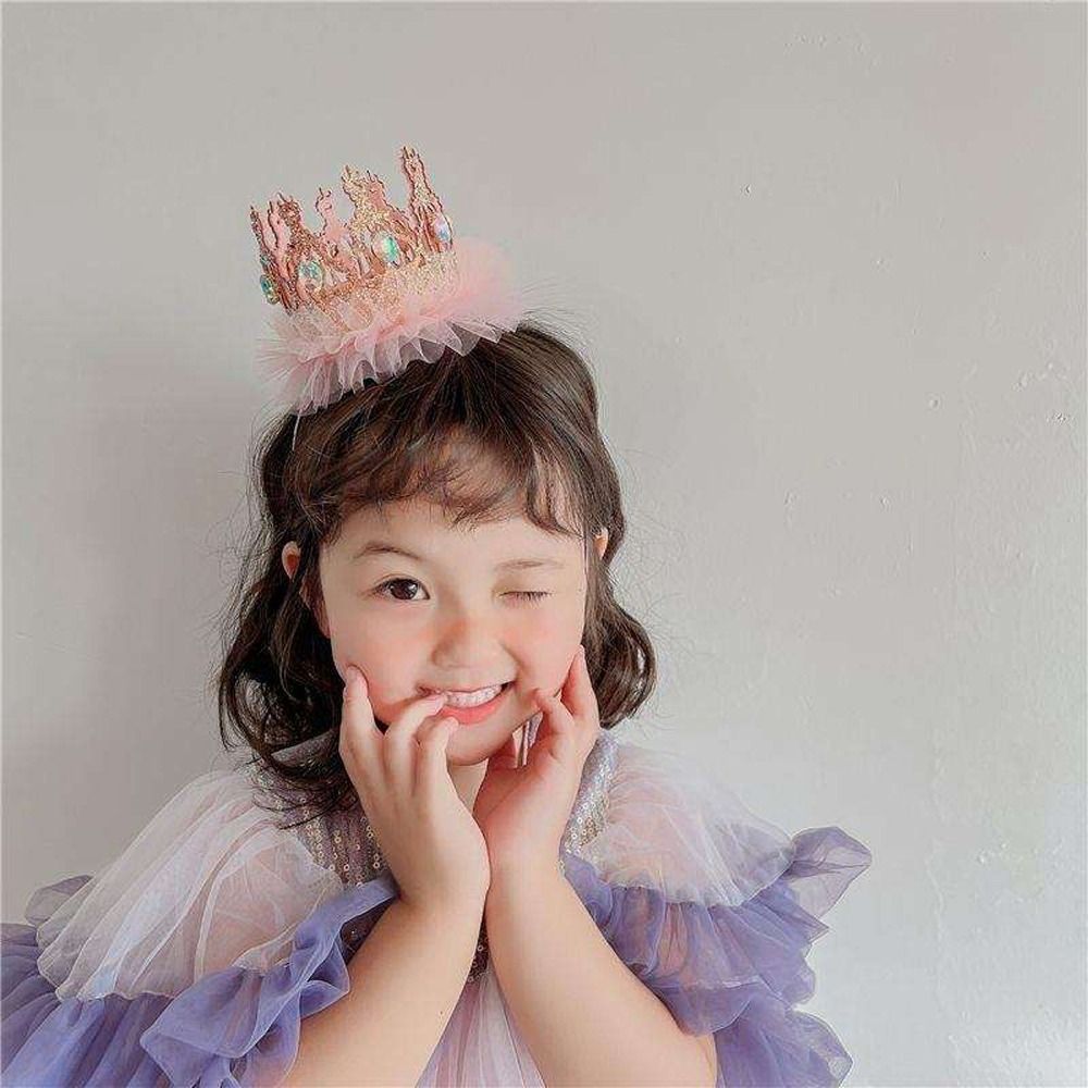 Korean Style Girl Cute Crown Headband Kids Fashion Rhinestones Mesh Crown Hairband Princess Fairy Lovable Hair Accessories
