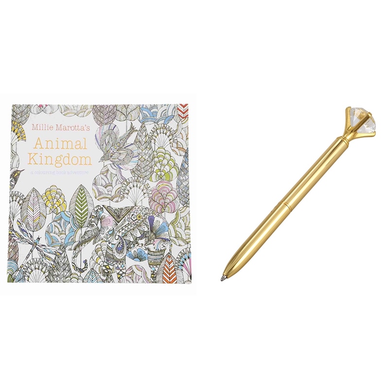 1 Pcs Children Animal Kingdom Treasure Hunt Coloring Painting Book & 1 Pcs Ballpoint Pen With Black Refill Pen