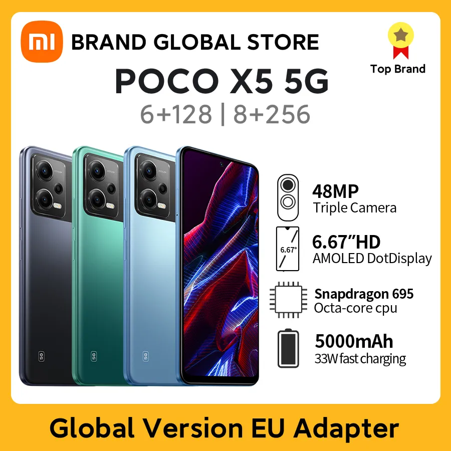 Global Version POCO X5 Cell Phone NFC 5G 128GB/256GB 6.67"120Hz AMOLED Snapdragon 695 33W 5000mAh Battery Smart Phone