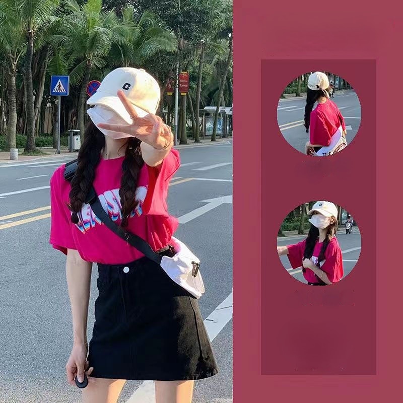 Sweet and spicy to wear the new summer small child magnanimous age reduction short-sleeved tops denim skirt two-piece