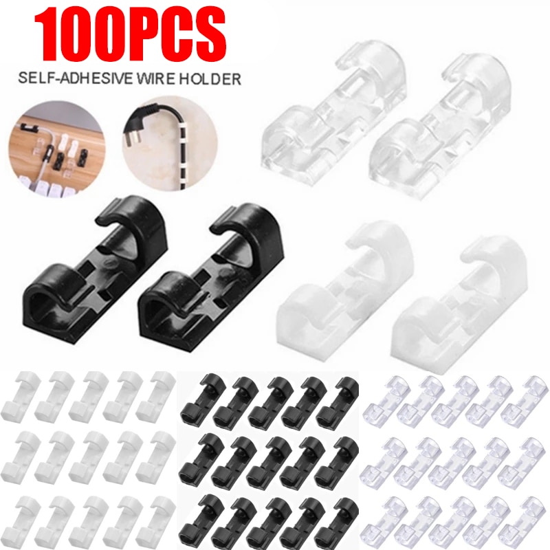 100PCS Cable Organizer Clips Wire Management Data Cord Holder USB Charging Line Winder Self-Adhesive Desk Cable Fixed Clamp