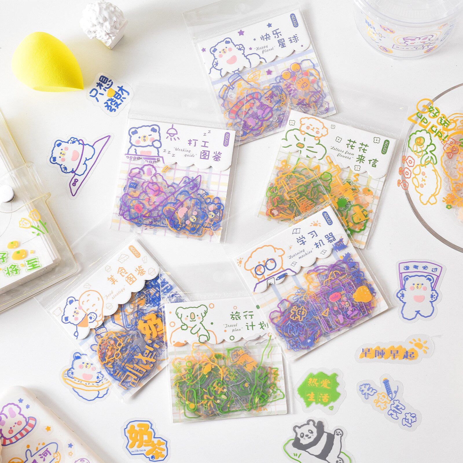 MOHAMM 20pcs Cartoon Animal Waterproof Transparent Cute DIY Hand Account Material PET Sticker