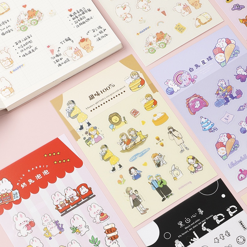 MOHAMM 1 Sheet Sticker Cartoon Character Cute Hand Account DIY Material PET Sticker