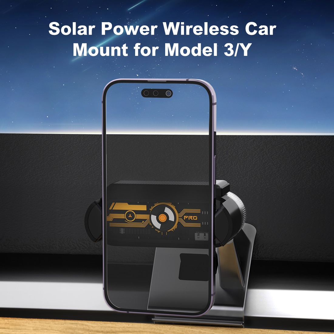 JoyeAuto Phone Holder Wireless Solar Mount Cell Phone Accessories for Tesla Model 3/Y Solar Battery Charging Electric Opening