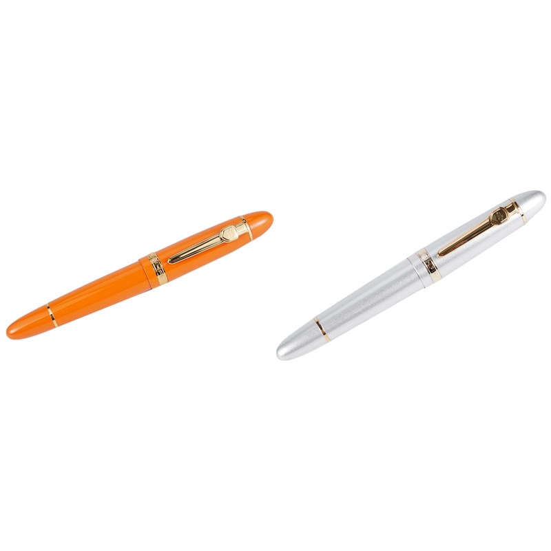JINHAO 2 Pcs 159 18KGP 0.7Mm MEDIUM BROAD NIB FOUNTAIN PEN Free Office Fountain Pen With A Box, Orange & Silver