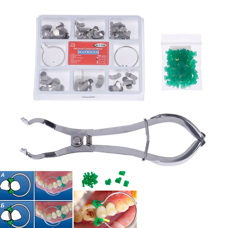 100Pcs For TOR VM Sectional Contoured Matrices +Dental Add On Wedges + Metal Matrices Plier