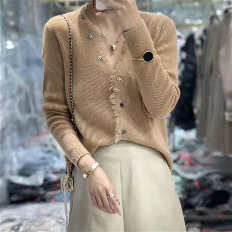 Spring And Autumn V-Neck Top Women's Fringe Cardigan Knitted Women's Loose Everything Trend Sweater V-Neck Knitted Car