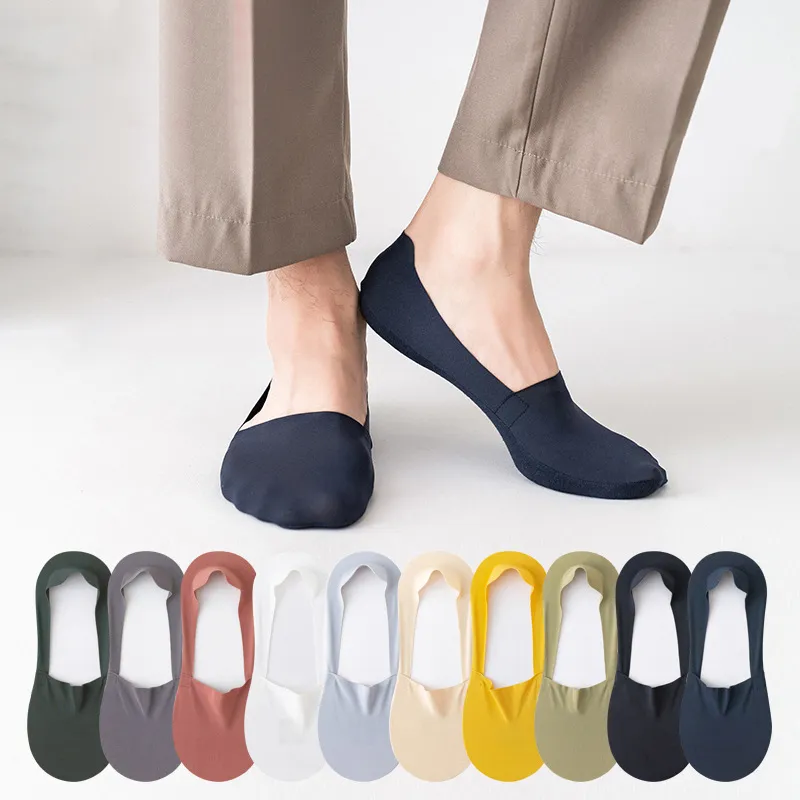 Men's Summer Shallow Invisible Socks 3Pairs Seamless Silk Breathable Cotton Bottom Sock Silicone Anti-slip Men Solid Color 