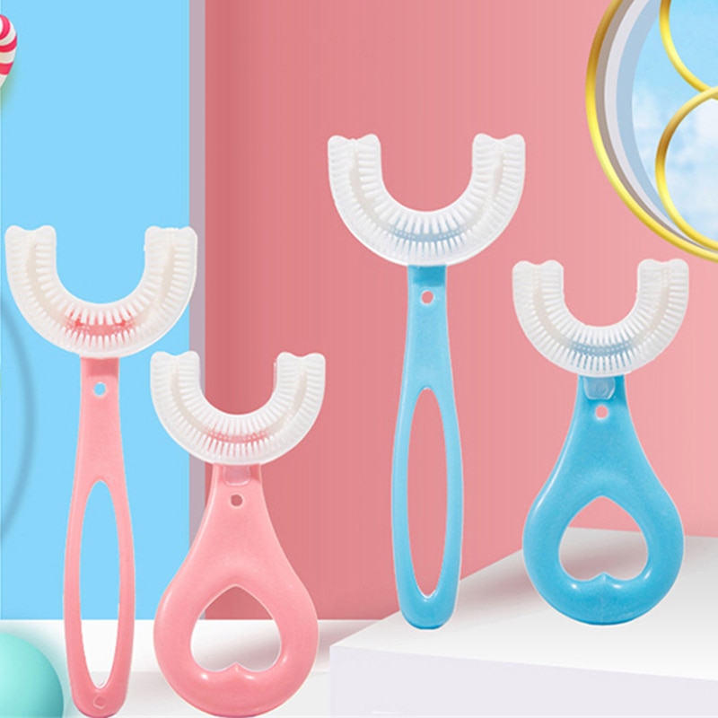Kids Toothbrush U-Shape Infant Toothbrush with Handle Decay Prevention Silicone Oral Care Cleaning Brush for Toddlers Ages 2-12