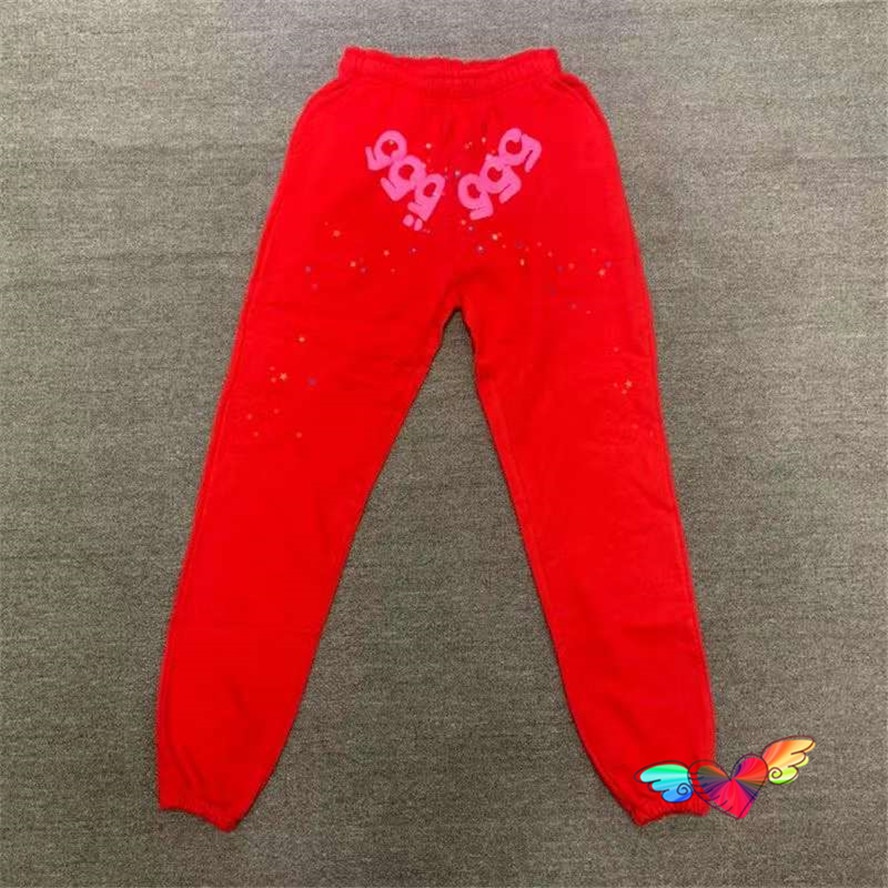 2022 Red Sp5der 555555 Pants Men Women 1:1 High Quality Angel Number Puff Printing Sp5der Sweatpants Joggers Terry Trousers