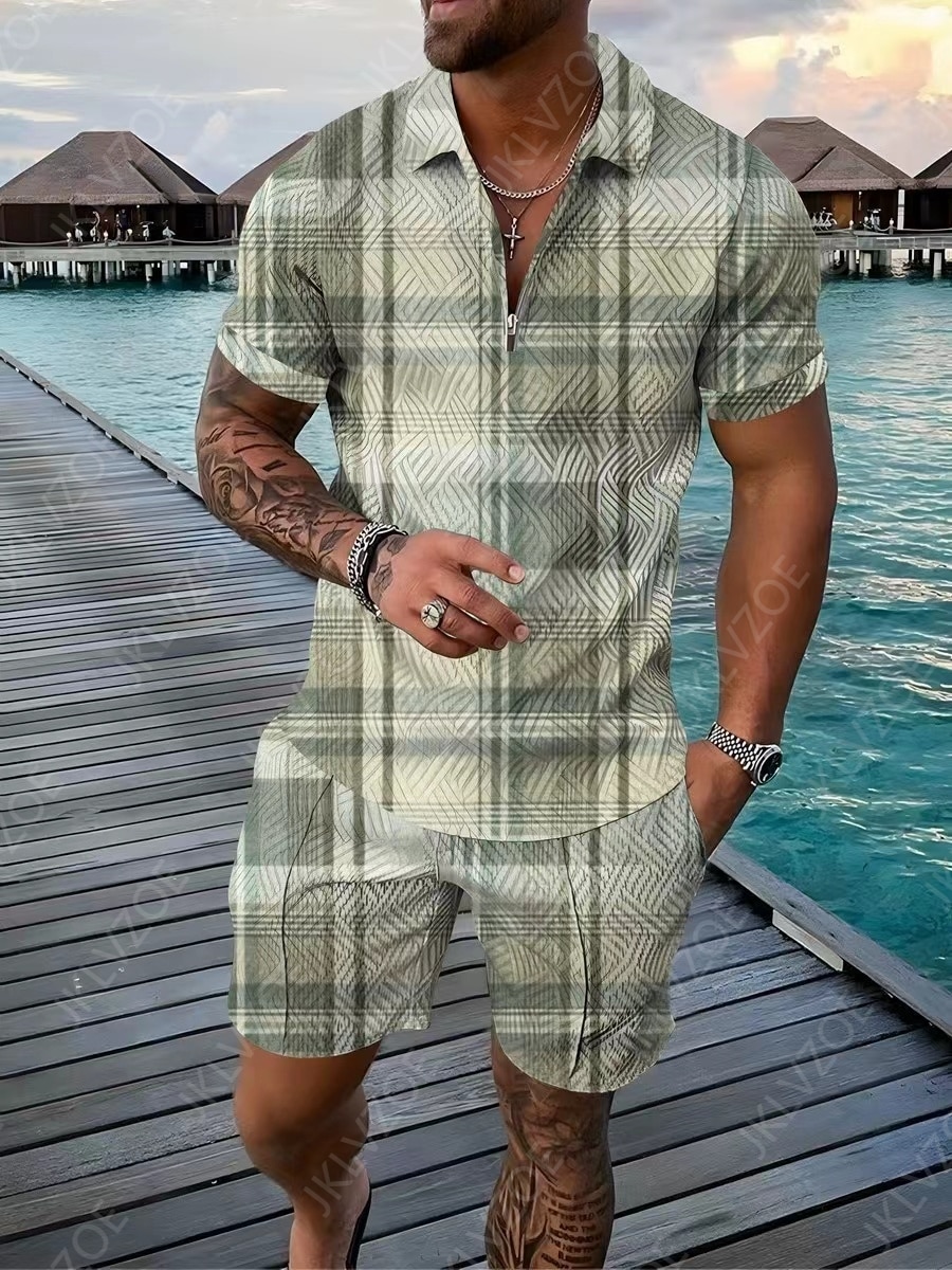 New Summer Polo T Shirt for Men High Quality Shorts Casual 2 Piece Sets 3D Print Men's Social Shirt Luxury Fashion Man Clot