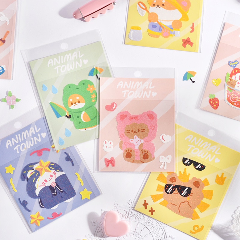 MOHAMM 1 Sheet Animal Cute Stickers Laser Ribbon Hand Account Material Cup