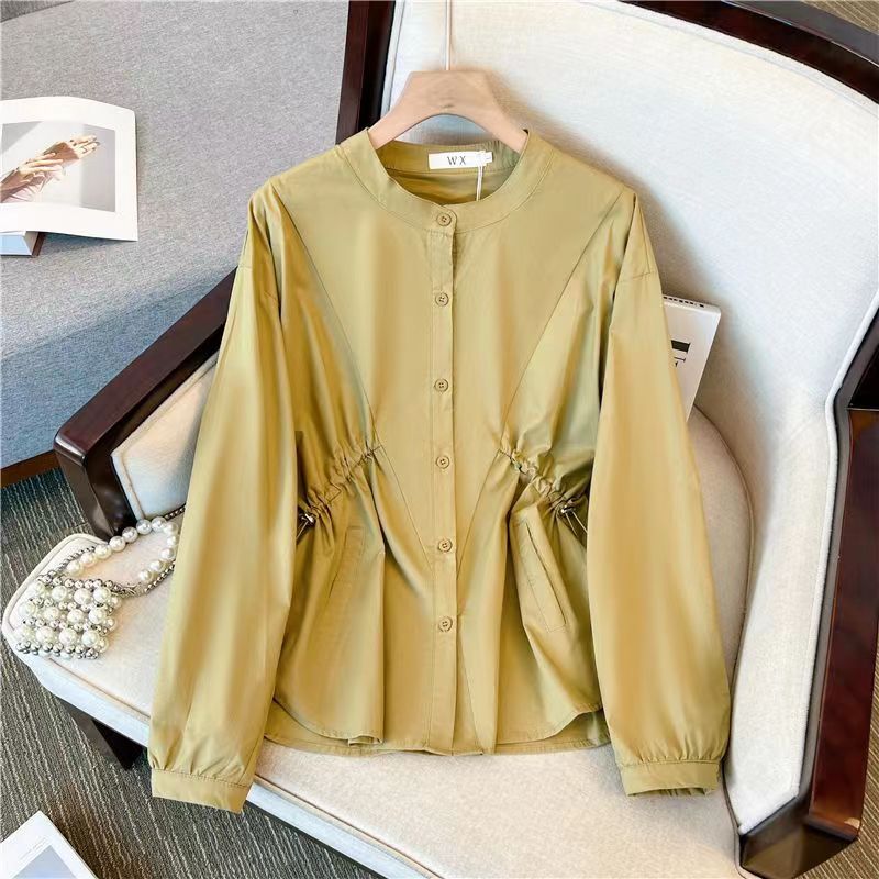 Pleated Waist White Shirt Women's Long-sleeved 2023 Spring Summer New Design Sense Minority Top Blouse Shirts Tops