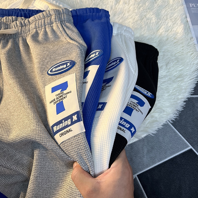 Waffle Pants Men's Spring And Autumn Tide Brand Heavy Weight Sweatpants Loose Straight Outdoor Port Wind Leg Casual Trouser