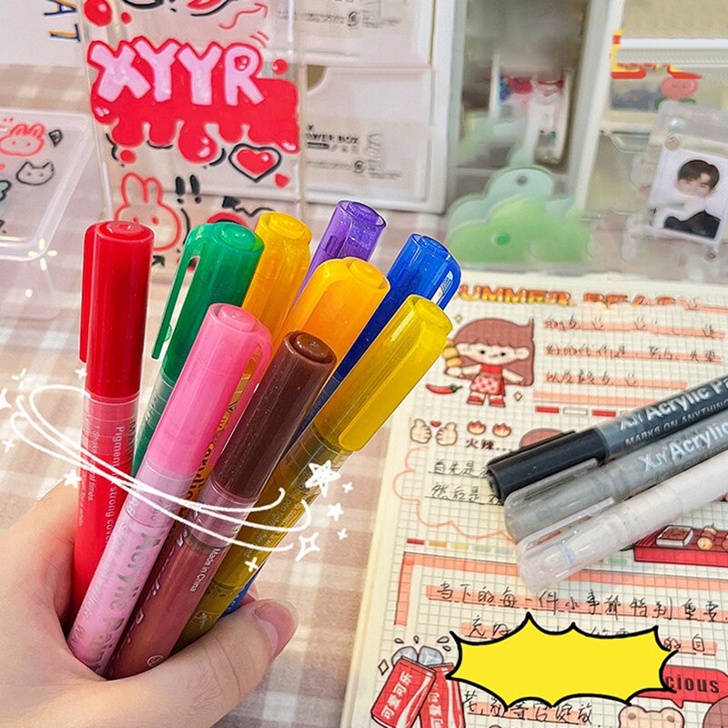 Acrylic Paint Markers 12 Color Pens for Stones Glass Porcelain Canvas DIY Projects Quick Drying Art
