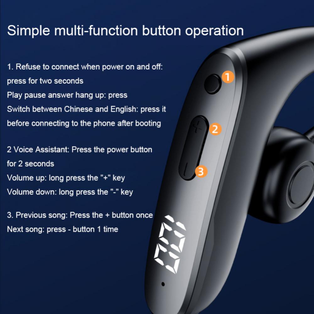 Hd Noise Reduction Call Tws Earphone 300mah Digital Display Waterproof Bone Conduction Headphone Stereo Earbuds
