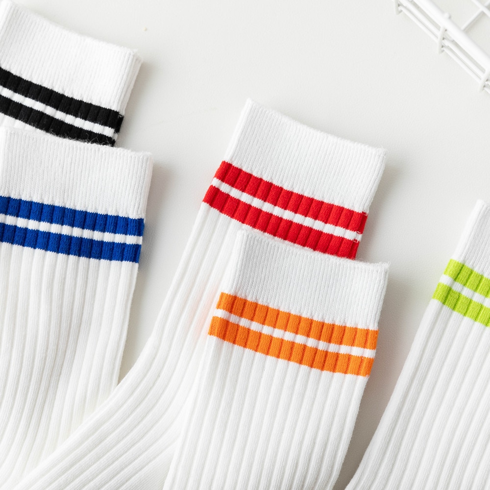 Spring Socks Women Woman Korean Version of The Two Bars Japanese Striped Cotton Tube Pile Socks Ins Socks College Style