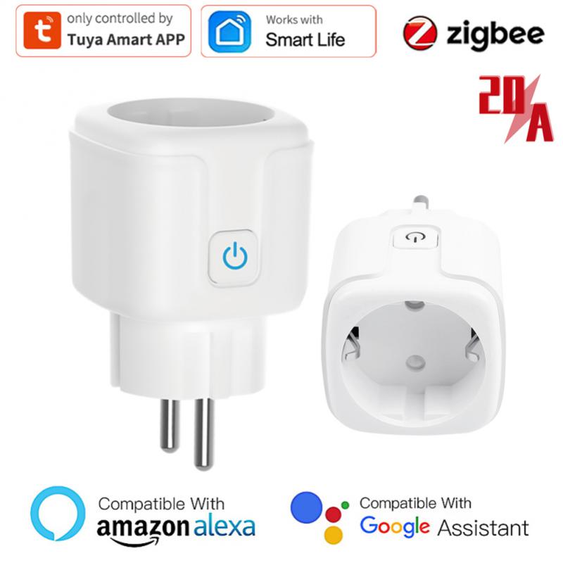 Smart Socket Tuya EU ZigBee 20A Smart Plug With Timer Smart Home Wireless Remote Control Socket Works With Alexa Google Home