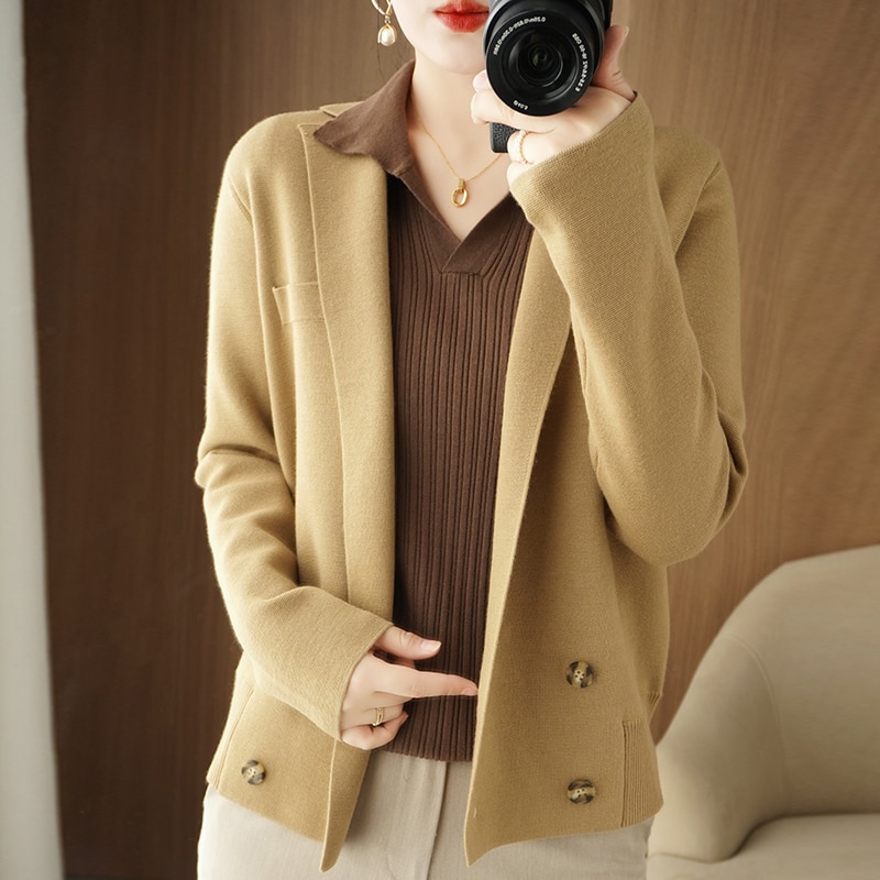 2023 New Women Spring and Autumn cashmere Coats Vintage Long Sleeve Jackets fashion Elegant coat