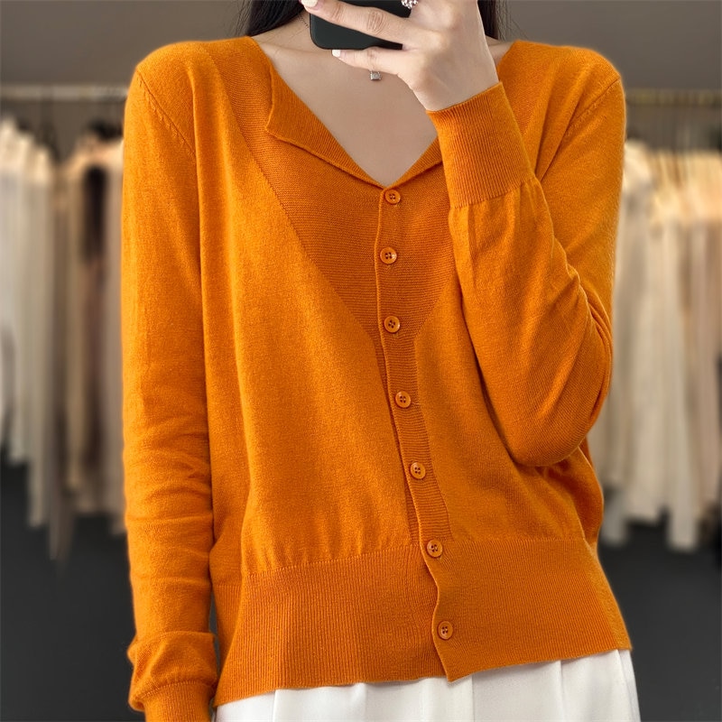 Women's Foreign Trade Worsted Wool Fashion Cardigan Exquisite Design Women's Lapel Spring And Summer Knitted Sweater C