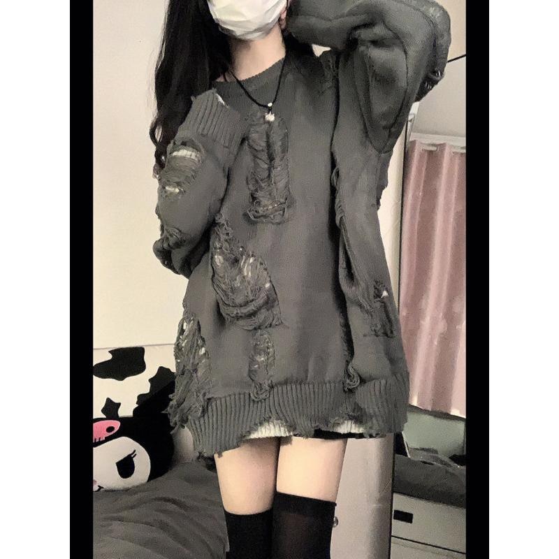Double Sided False Two Piece Sweater for Women In Autumn and Winter, New Advanced Sense, Vintage, Worn-out, Hollow Knit Coat Top