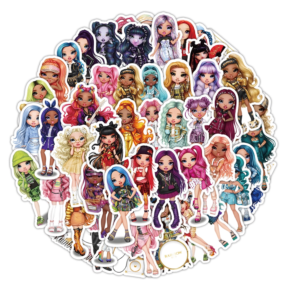10/51PCS Cartoon Purple Cartoon Rainbow Doll Stickers Decals for Laptop Luggage Guitar Skateboard Car Stickers Kids Toy