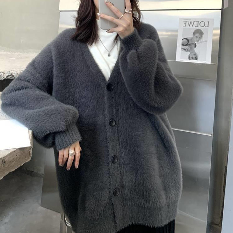 2023 autumn and winter women's mink sweater loose Japanese sweet knitted cardigan oversized women's knitted mink cardi