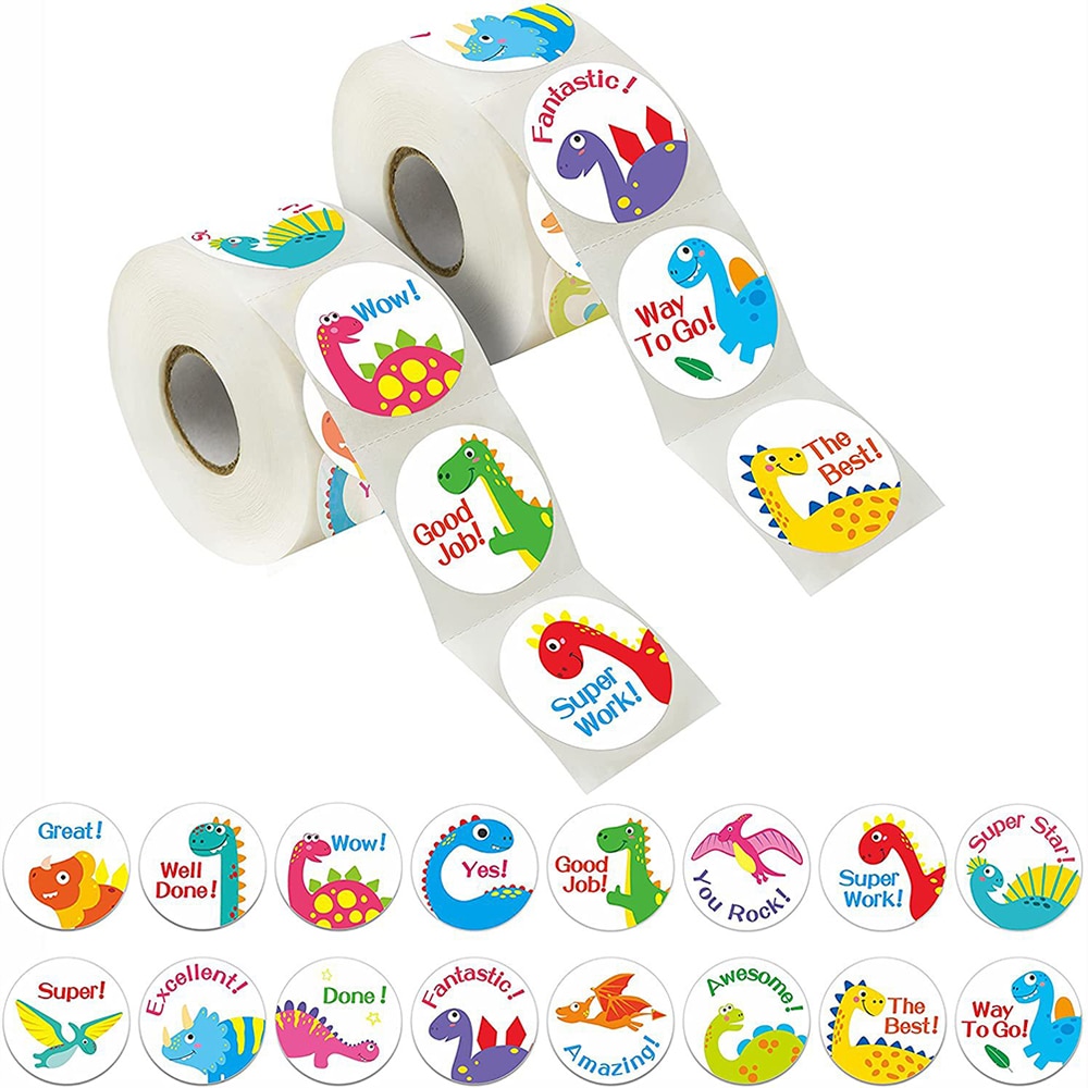 50-500pcs Cartoon Dinosaur Animals Reward Sticker Motivational Sticker For School Teachers Reward Students Kids Stickers Label