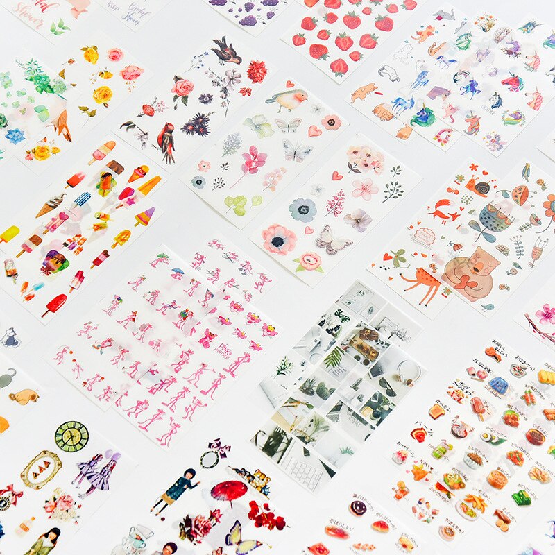 MOHAMM 3 Sheets Watercolor Stickers Cartoon Characters Plants Planets Hand Books Materials