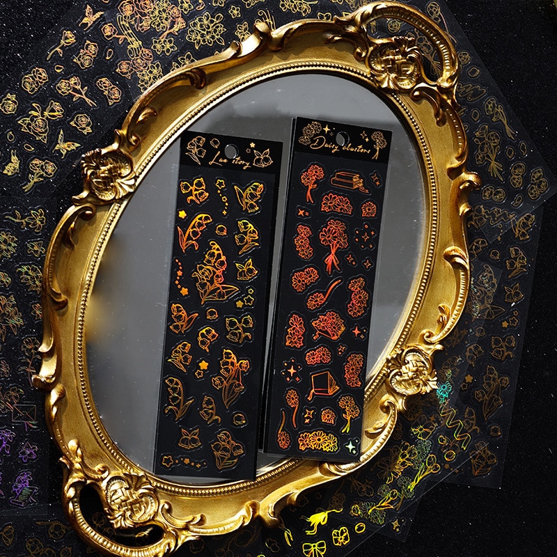 MOHAMM 1 Sheet Three-dimensional Gilding Stickers Flowers Hand Curtains PET Waterproof Materials