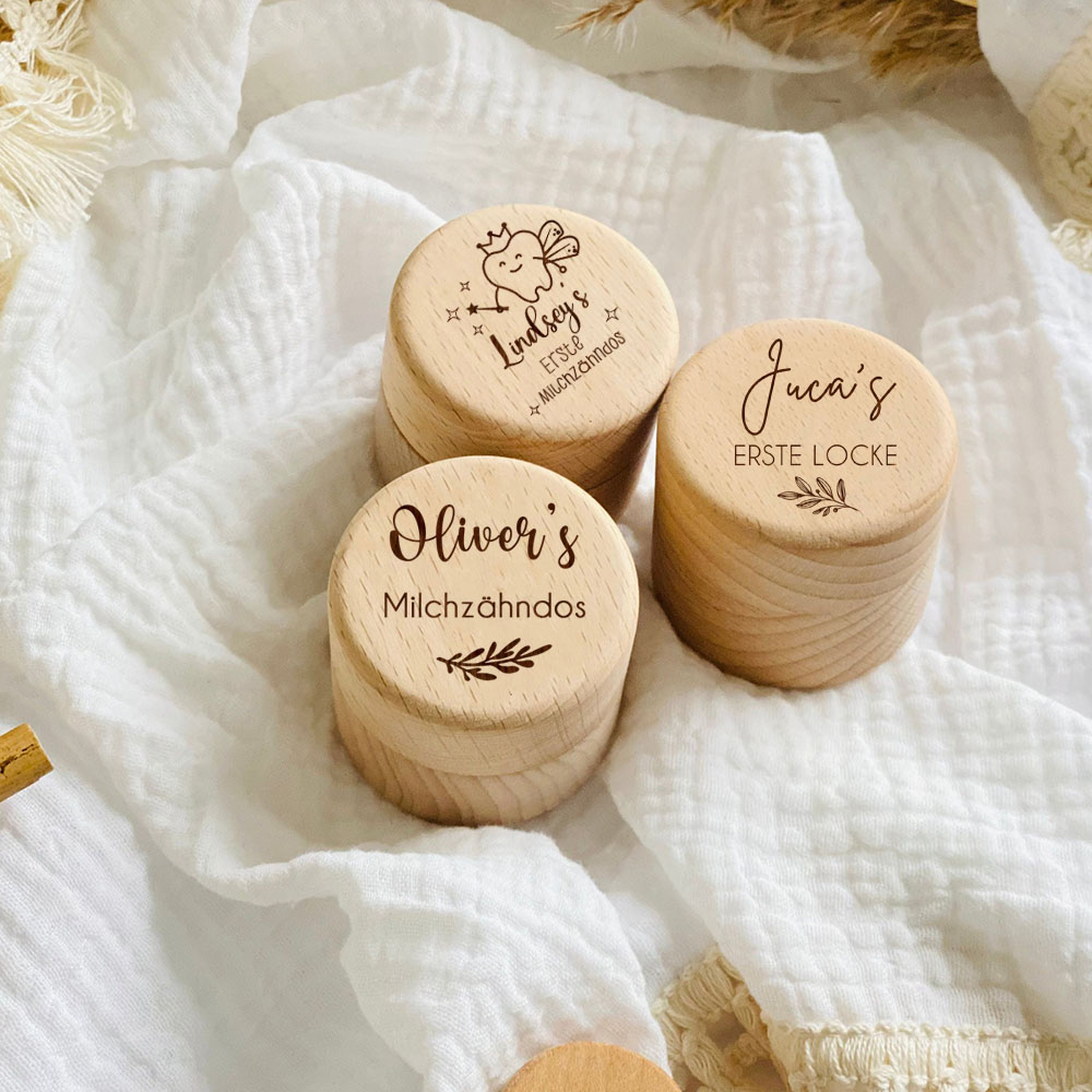 Personalized Milk Tooth Fairy Box Round Wooden Tooth Fairy Holder Birthday Gift for Girls & Boys Custom Name Tooth Box