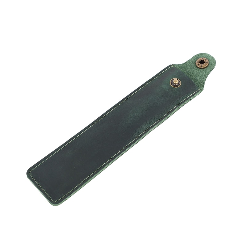2X Genuine Leather Pen Pouch Holder Single Pencil Bag Pen Case With Snap Button For Rollerball Ballpoint Pen-Green