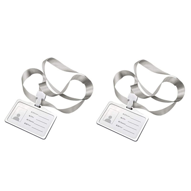 2X Horizontal Style Aluminum Alloy ID Card Holder With Lanyard Neck For Women And Men Business Work Card Holders