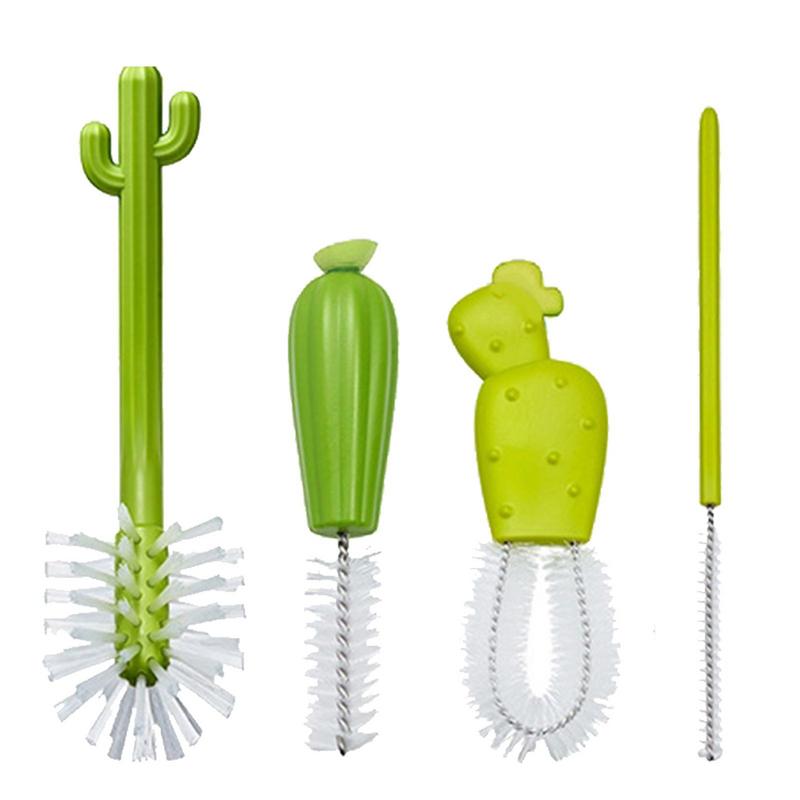 Bottle Cleaning Brush Set 4pcs Cactus Multi-functional Bottle Cleaner Cute Water Bottles With Straw Brush Bottle Cleaner For