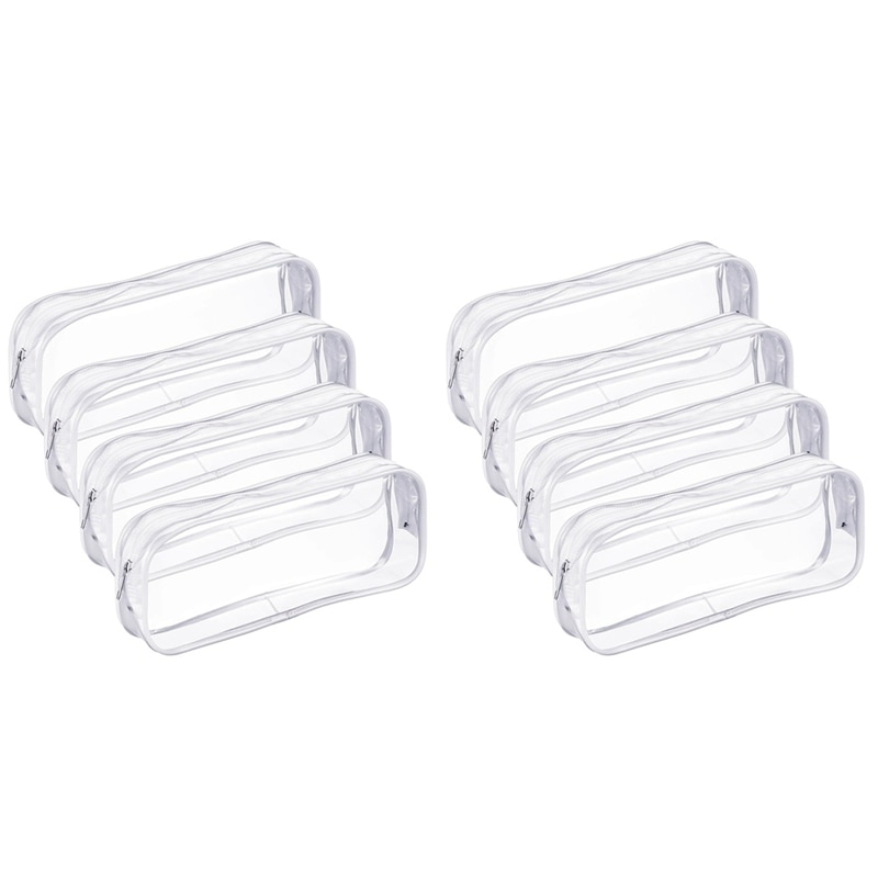 8 Pieces Clear PVC Zipper Pen Pencil Case, Big Capacity Pencil Bag Makeup Pouch With Zipper(White)