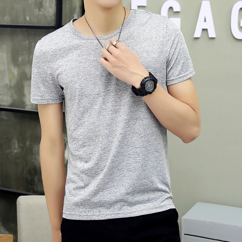 3217 Cotton loose summer round neck men's casual bottoming shirt pure white cotton solid color white