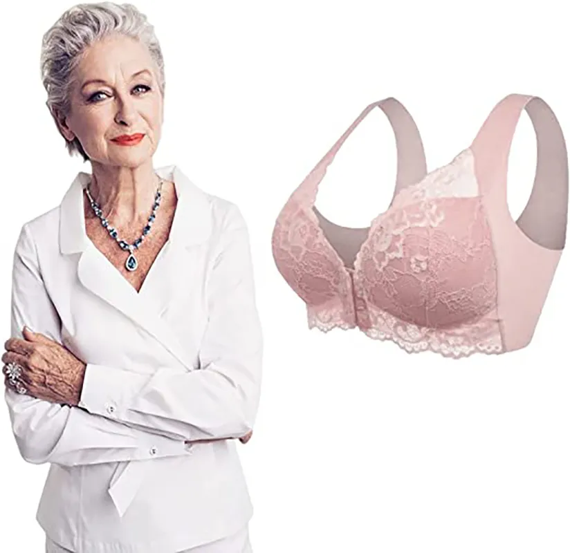Large Size Bra for Older Women Front Closure Back Seamless Lace Bra for Senior Gift for Valentine's Mother's Day M-7XL