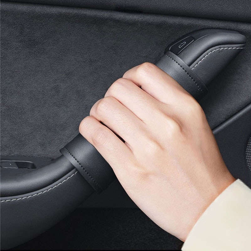 Inner door handle protective case leather Anti-aging Door interior protective accessories For Tesla Model 3/Model Y 4PCS