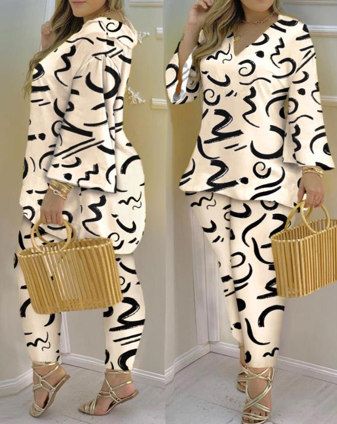 Women's Set Long Sleeve Shirt Tops and Leg Pants Elegant Tracksuit Two Piece Set Sweatsuit Fitness Outfits