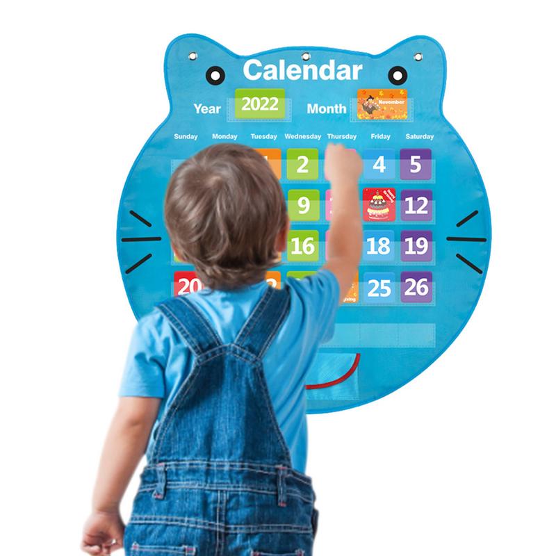 Classroom C alendar Pocket Chart Cute Cat Pocket C alendar with 90 Cards Kids C alendar Preschool C alendar for Home School Lear