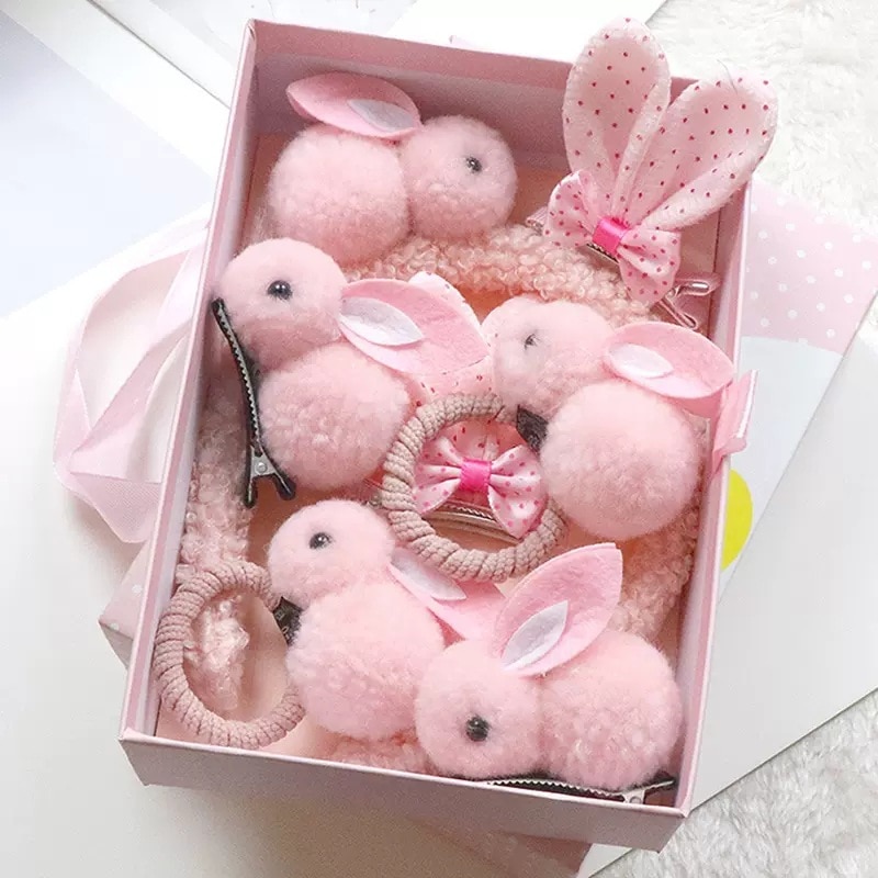 Cute Rabbit Set Girls Rubber Band Hair Bands Baby Headband Hairpins Headdress Kids Fashion Ornament Gift