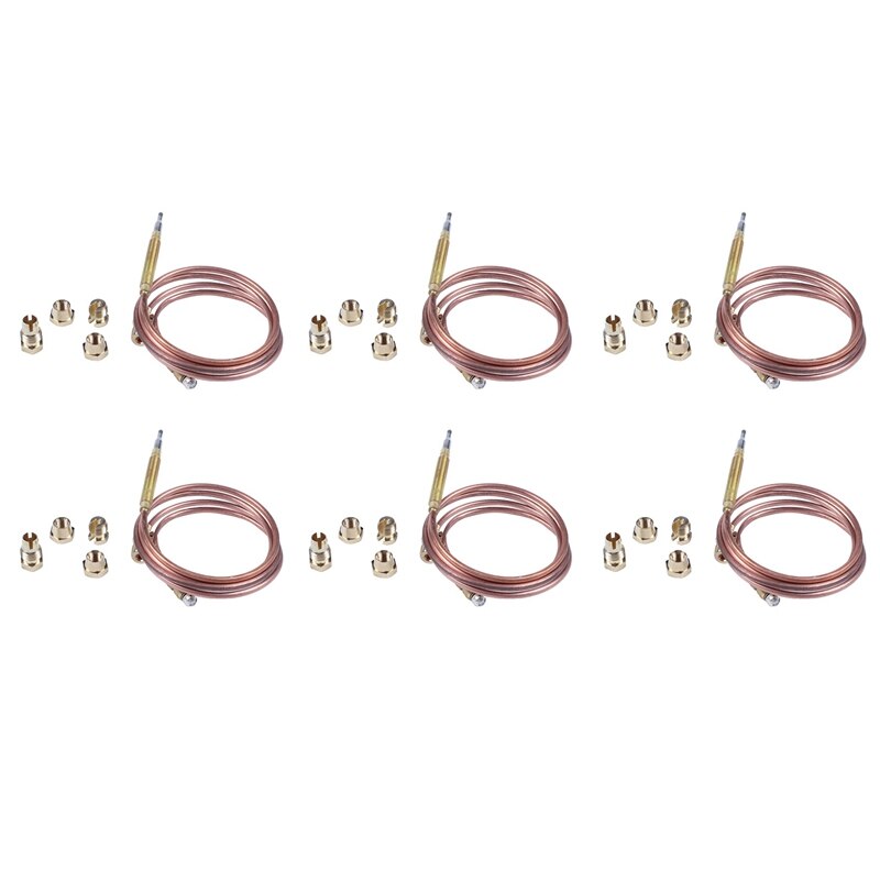 6 Pcs 900Mm Gas Stove Universal Thermocouple Kit M6X0.75 With Spilt Nuts (Five) Replacement Thermocouple