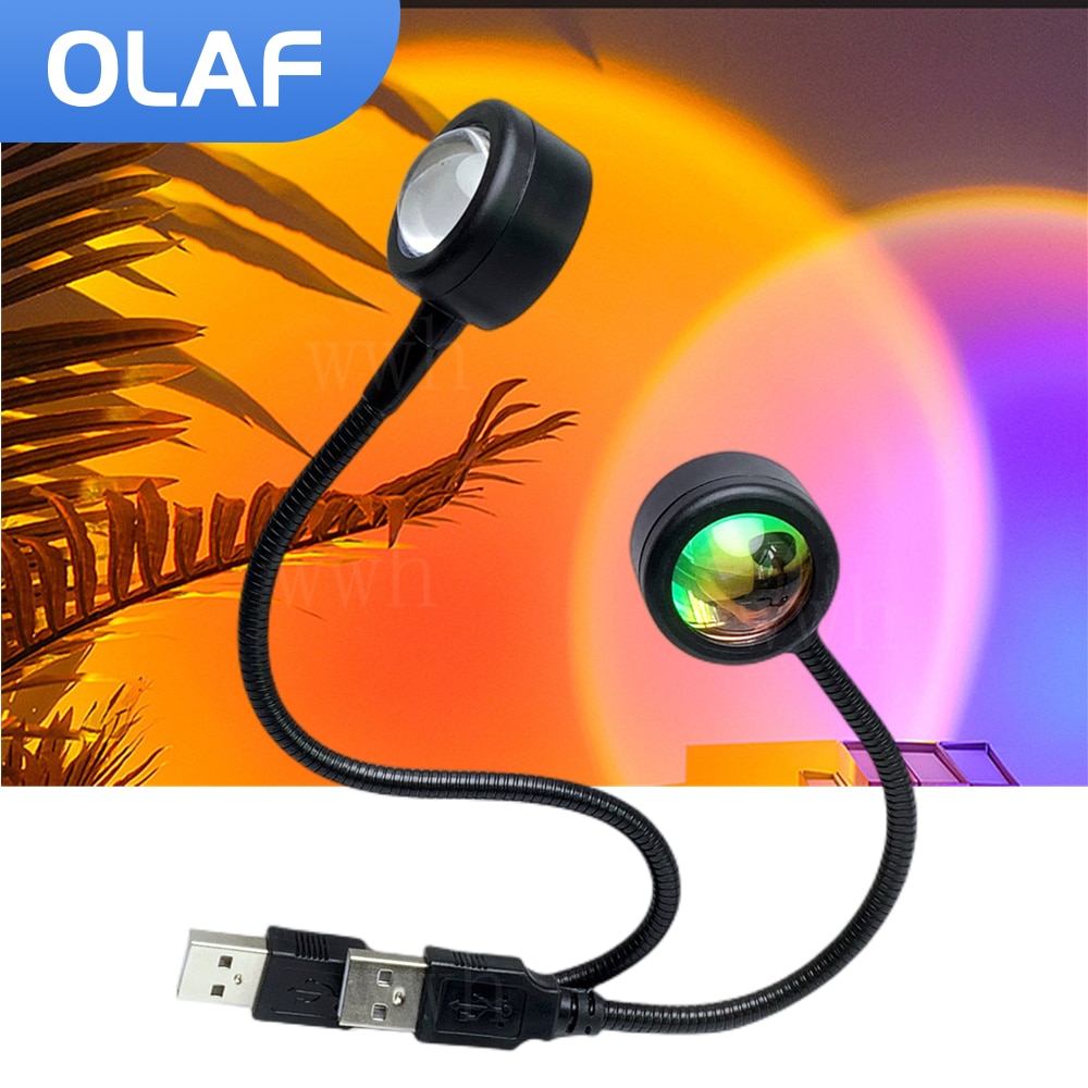 Olaf USB Sunset Lamp LED Night Light Projector Photography Wall Atmosphere Lighting for Birthday Party Decoration Bedroom Gift