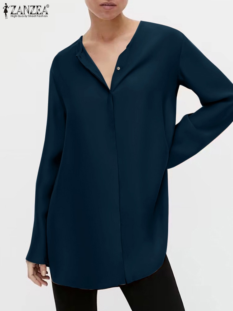 Women Long Sleeve Blouse 2023 Spring Summer Loose Tops ZANZEA Fashion Office Lady Satin Shirts Oversized Casual Solid Streetwear