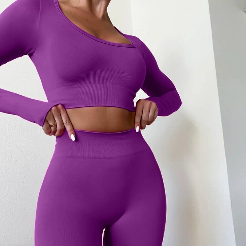 Summer New Long-sleeved Trousers Yoga Clothing Outdoor Sports Fitness Suit Simple Advanced Tight Seamless Yoga Clothing Women